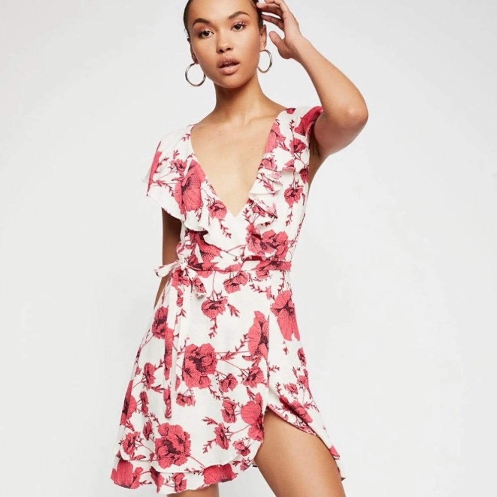 Free People Pink and White French Quarter Wrap Mini Dress in Size Extra Small XS